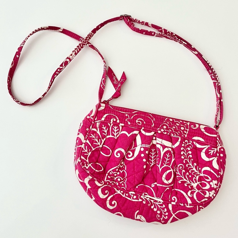 Vera Bradley Twirly Birds Frankie Fuchsia Pink White Print Crossbody Bag Purse
